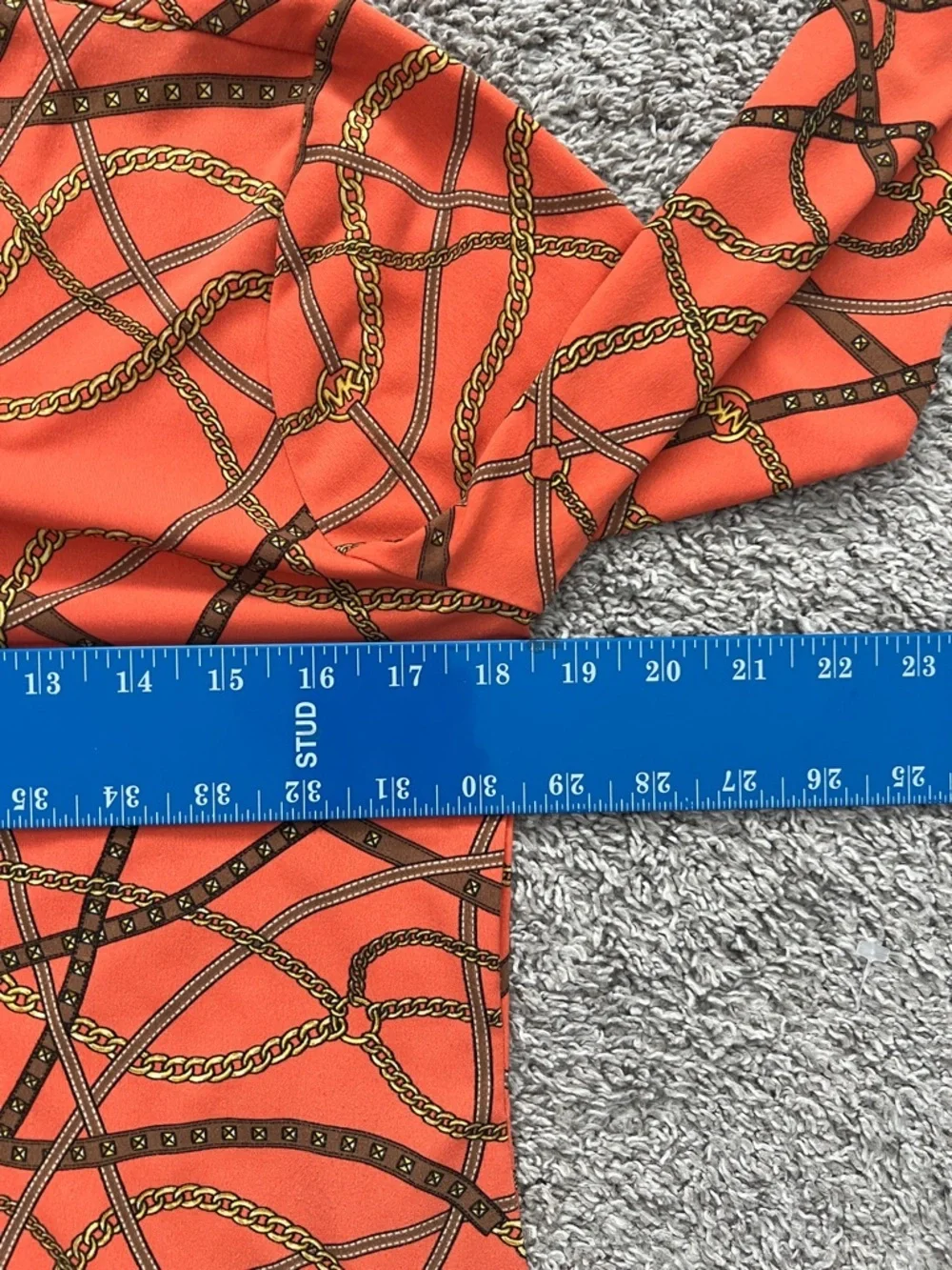 Michael Kors Women’s Long-Sleeve Orange Lace-up Tie Ribbon Chain Printed -Size M
